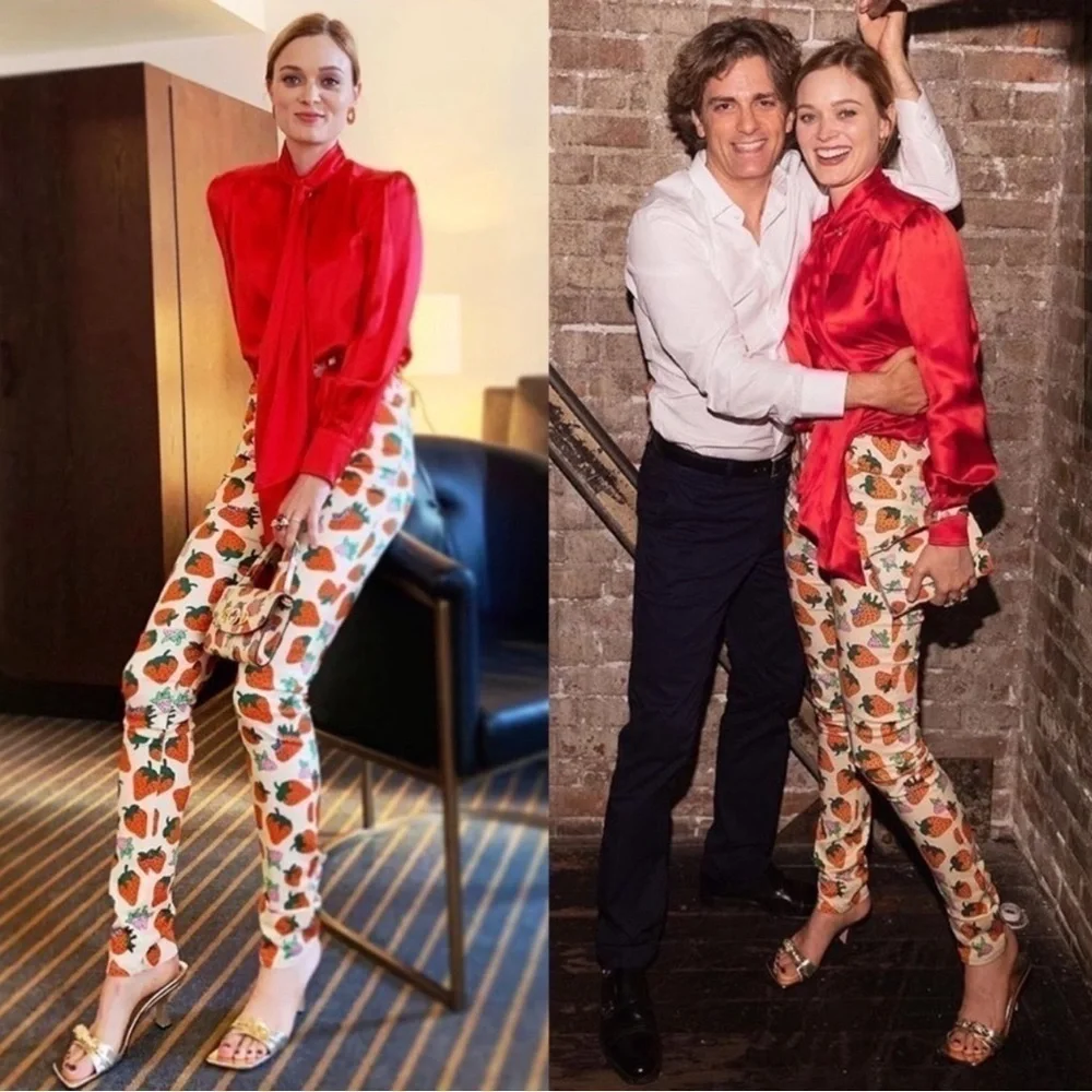 GUCCI Maximalist Luxury Spring Fruit Strawberry Skinny Cotton Twill Pants 25 NWT - Picture 2 of 13